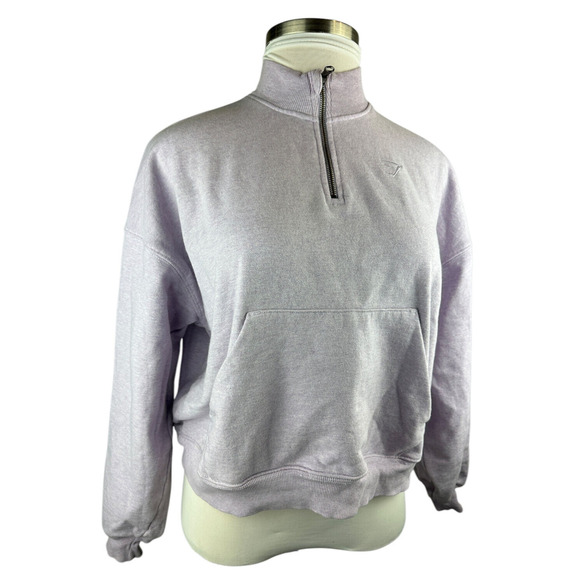 Gymshark Rest Day Sweats 1/2 Zip Pullover Purple Aura Lilac Marl Oversized Fit M - Picture 3 of 16
